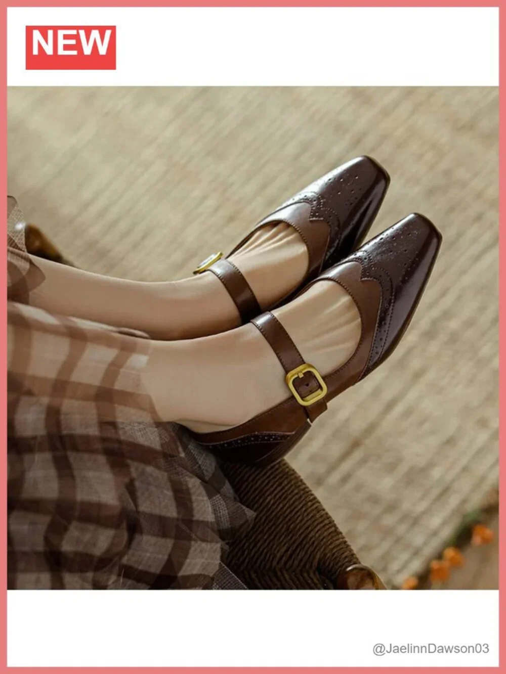 Women's Mary Jane Leather Flats Square Toe Slip On Vintage Low Heel
